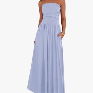 Amazon Strapless Maxi Dress in Light Blue with Pockets